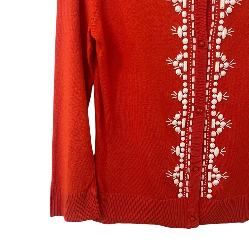 Merona 2010 red/orange beaded button up cardigan sweater size medium long sleeve